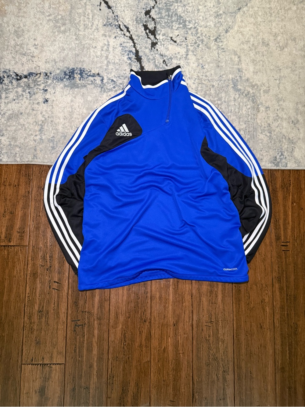 Adidas ClimaCool Blue Black 3-Stripes Quarter Zip Training Pullover – Size Large